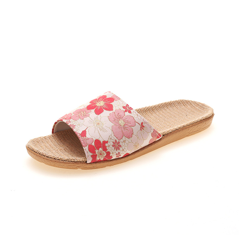 Exterior Single Fabric Satin Finished Linen Slippers Women's Household Indoor Wooden Wooden Soft Bottom Sweat-Absorbing Home Exterior Wear Sandals and Slippers
