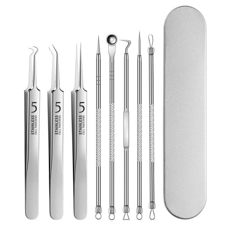 Stainless Steel Acne Clip Cell Clip Acne Needle Blackhead Needle Acne Removal 8-Piece Set Beauty Tools Acne Needle Set