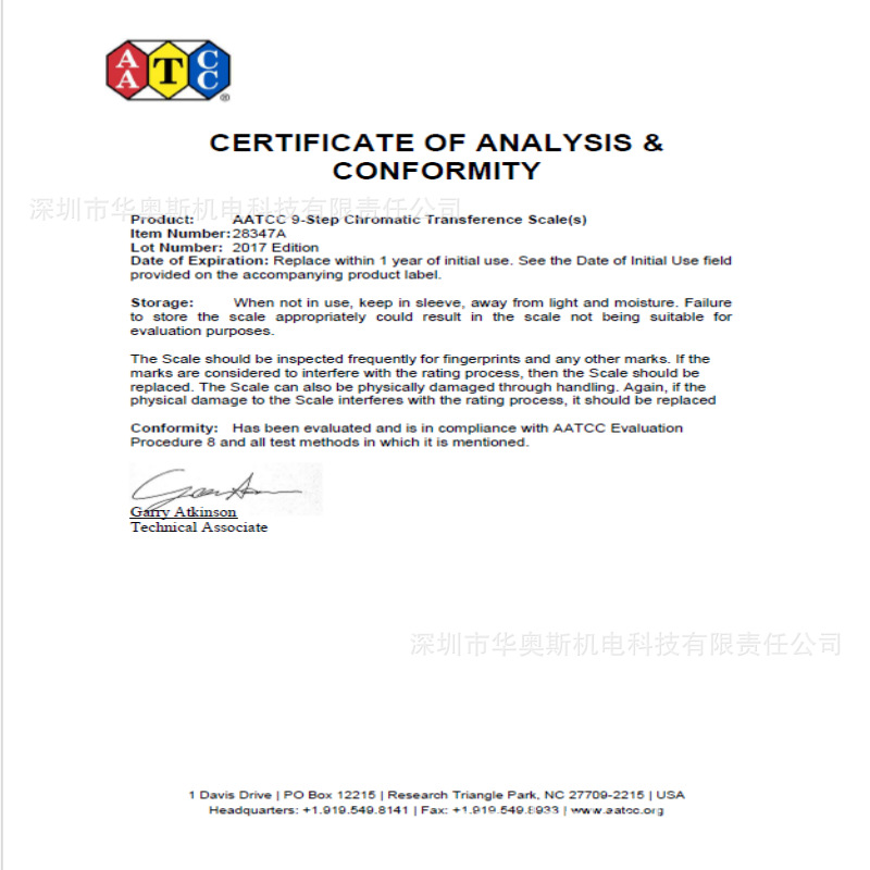 AATCC six-color nine-level card American original six-color nine-level card color card