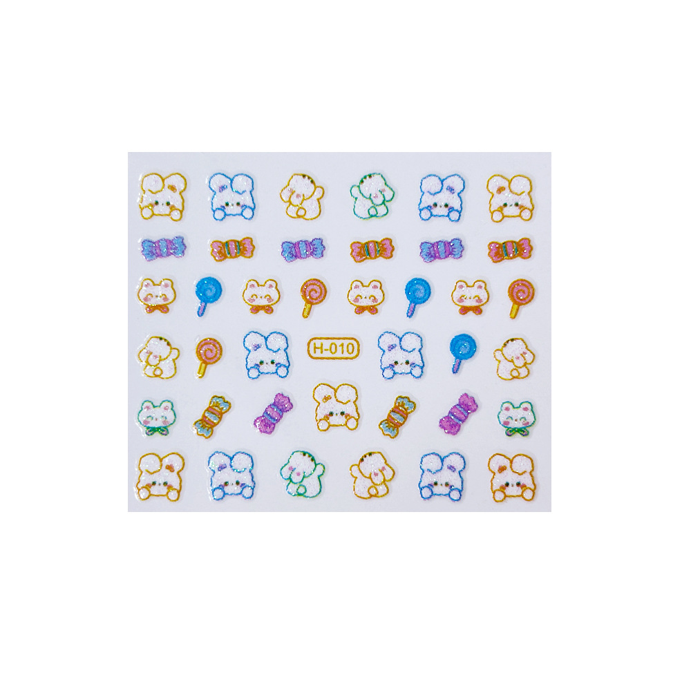 Cartoon Children's Nail Stickers Luminous Little Rabbit Flowers 5D Embossed Butterfly Star and Moon Nail Stickers Mixed Wholesale