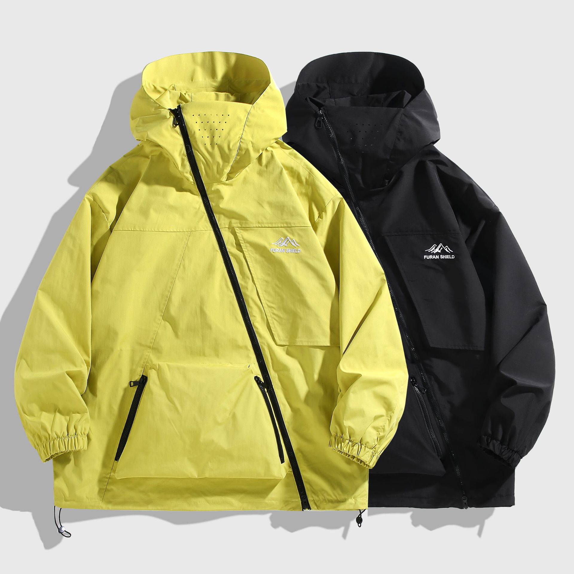 Черная куртка самурая функциональная водонепроницаемая с косым замком для мужчин 2024 новая для больших размеров