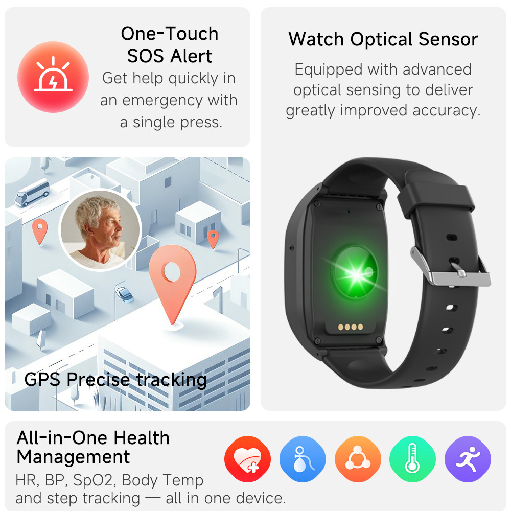 Cross-border smart phone bracelet for 4G elderly GPS positioning reminder watch with heart rate and blood pressure health S8