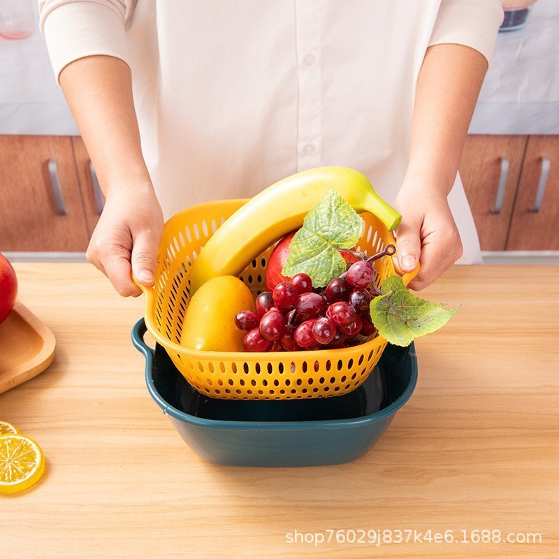 Double-layer Drain Basket, Vegetable Basin, Kitchen, Living Room, Household Multi-functional Fruit Plate, Vegetable Basket, Six-piece Set/eight-piece Set