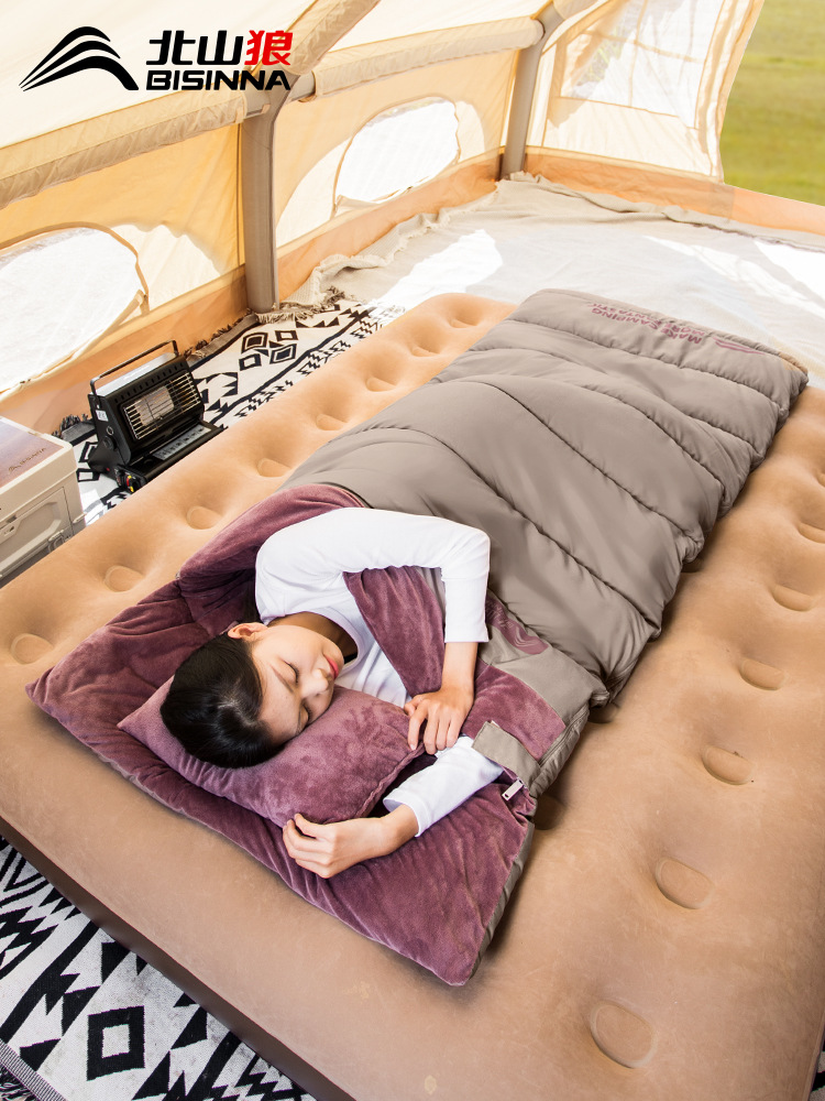 Beishanlang Fleece-Lined Four-Season Sleeping Bag for Adults Outdoor Camping Style Winter Thickeneded Cold-Proof Quilt Single Portable