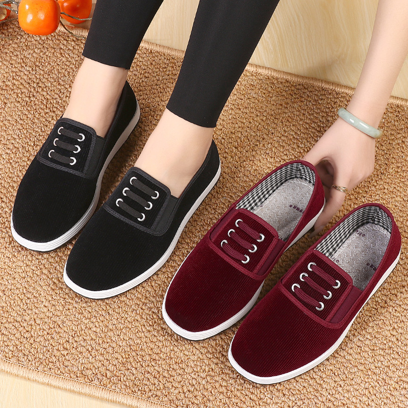 Spring and Autumn new couple cloth shoes fashionable corduroy black cloth shoes ultra-light wear-resistant work shoes all-match elastic mouth cloth shoes