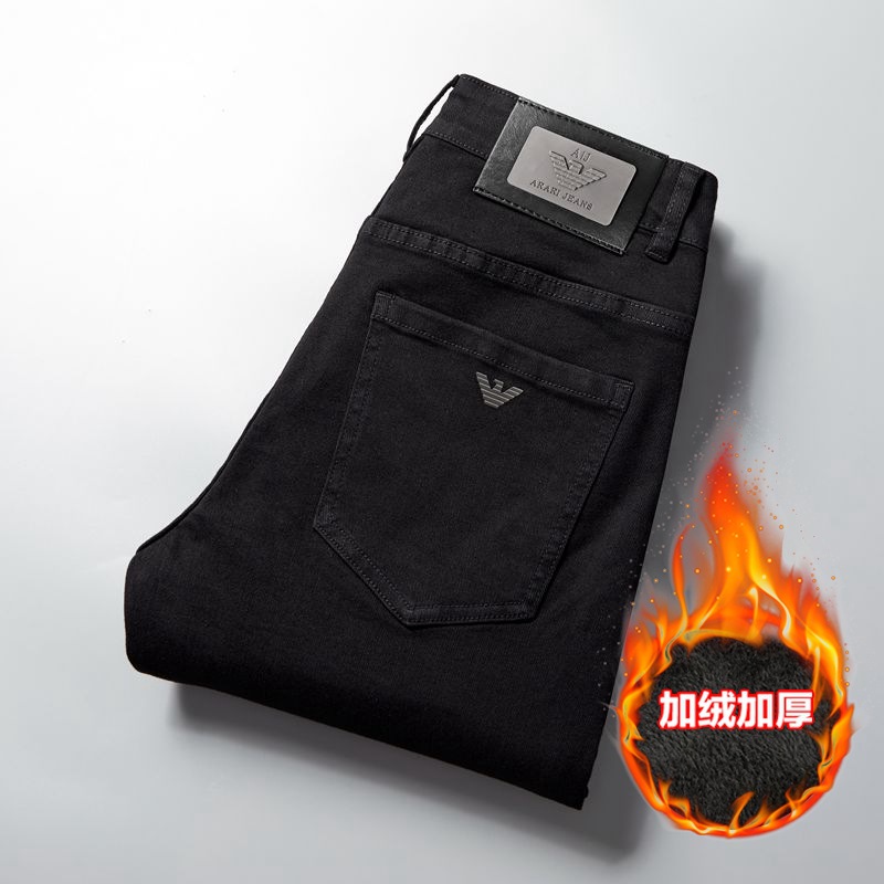 fleece-lined Thickened Warm Jeans Men's Autumn and Winter Thick Men's Slim-Fit Stretch Trousers Soft Breathable 2024 New Arrival
