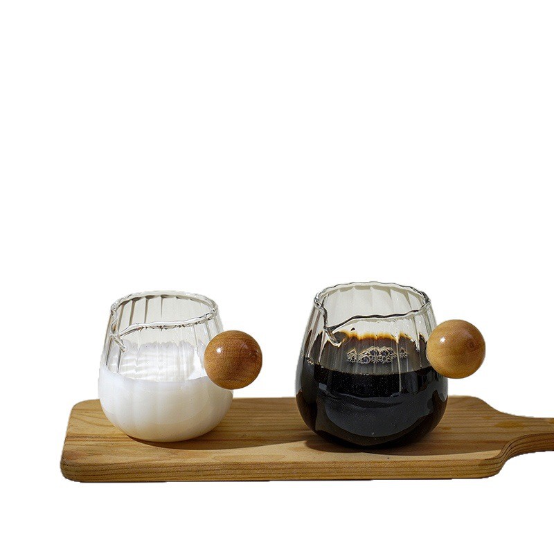 High Borosilicate Glass Round Handle Vertical Pattern Milk Coffee Cup Simple Thickeneded Small Milk Cup High Temperature Resistant Household Latte Milk Can