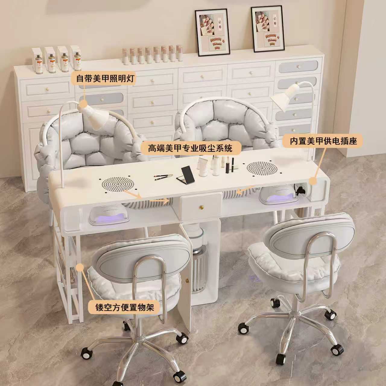New Widened 45 Turbine Engraving-Grade Vacuum Marble Porcelain Surface Multifunctional Simple Manicure Table and Chair Set