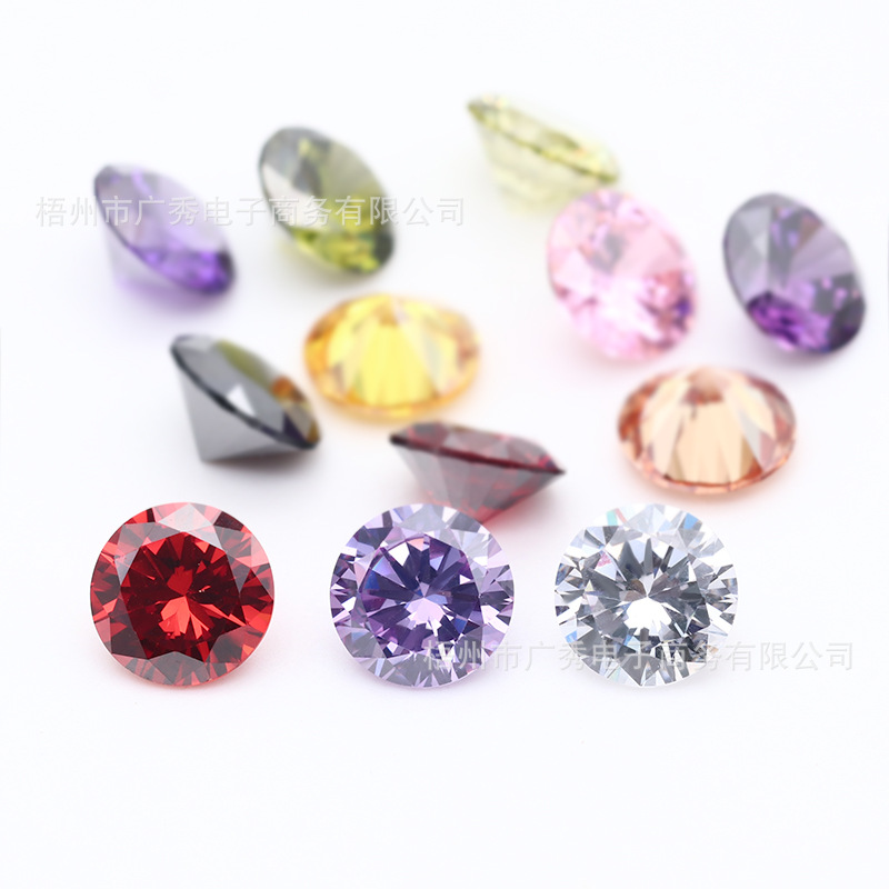Wuzhou Synthetic Gemstone Zircon Factory 5A3-12Mm White Colorful Round Pointed Bottom Cubic Zirconia Zirconia