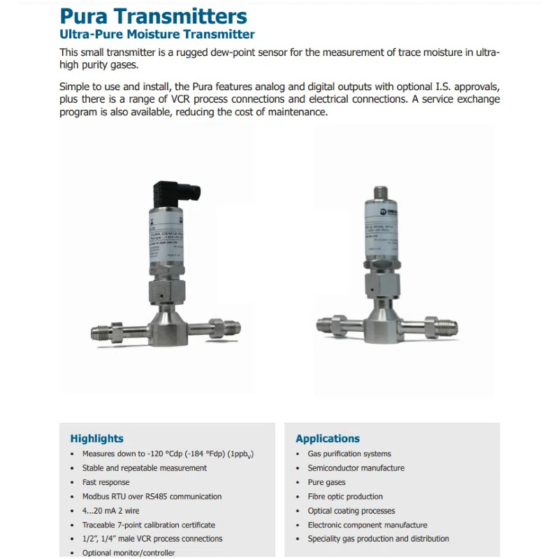 Michell Instruments Pur-Tx-2W+(-120-40) Pure Gas Dewpoint Transmitter