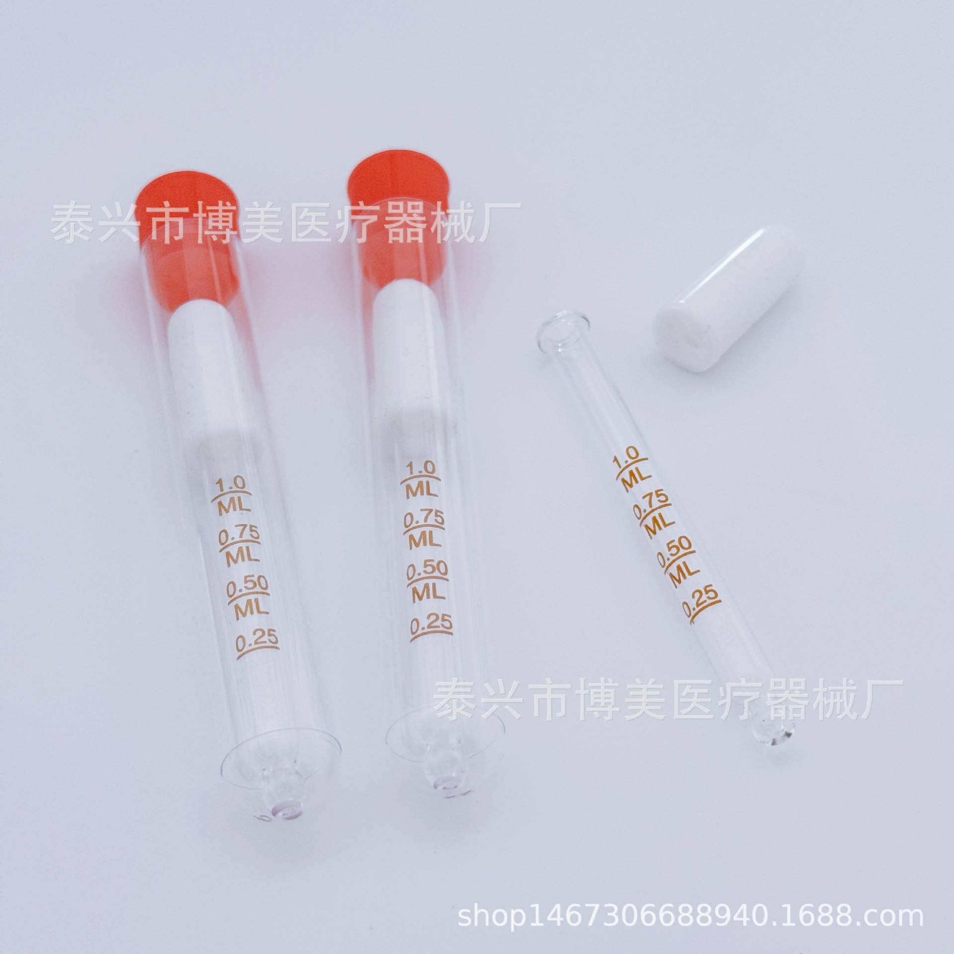 Прямой заводской стеклянный капельный дозатор 1 мл с медной диффузионной шкалой 7*77 мм, прямой изогнутый шариковый наконечник