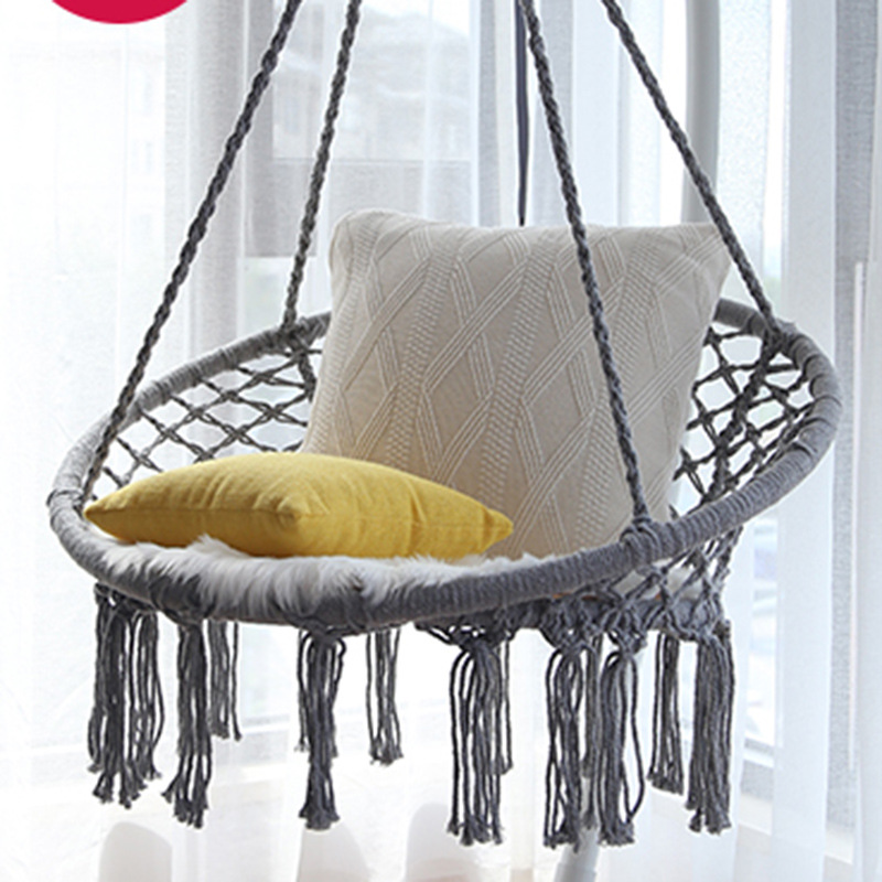 Nordic style indoor hanging chair cotton rope woven ins hanging basket tassel swing outdoor Net red lazy bed factory outlet