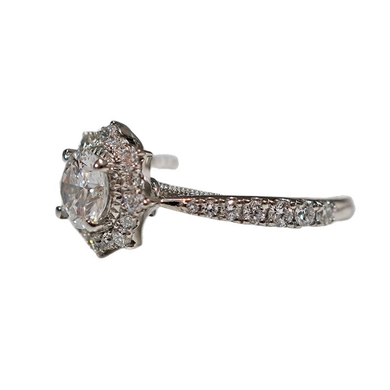 Pt950 Platinum Cultivated Diamond Ring for Women, Sunflower Shape, Shining Like Stars, Wedding Proposal, Star-Studded