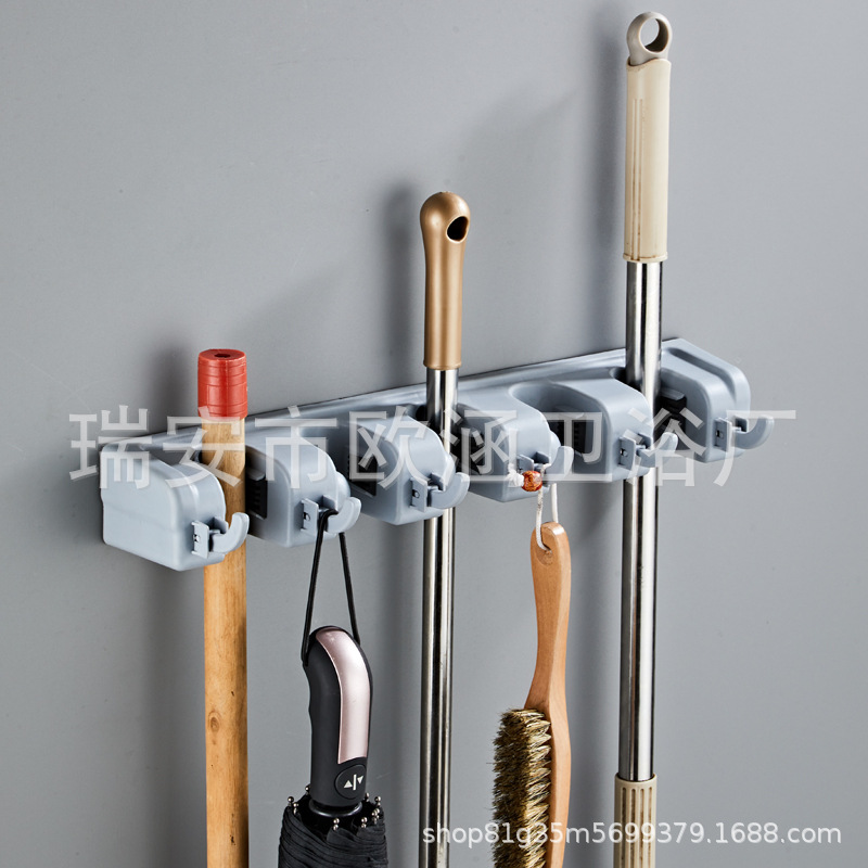 Cross-Border Multifunctional Mop Hook Hanger Broom Home Clip Mop Kitchen and Bathroom Storage Rack Wall-Mounted Spring Mop Rack
