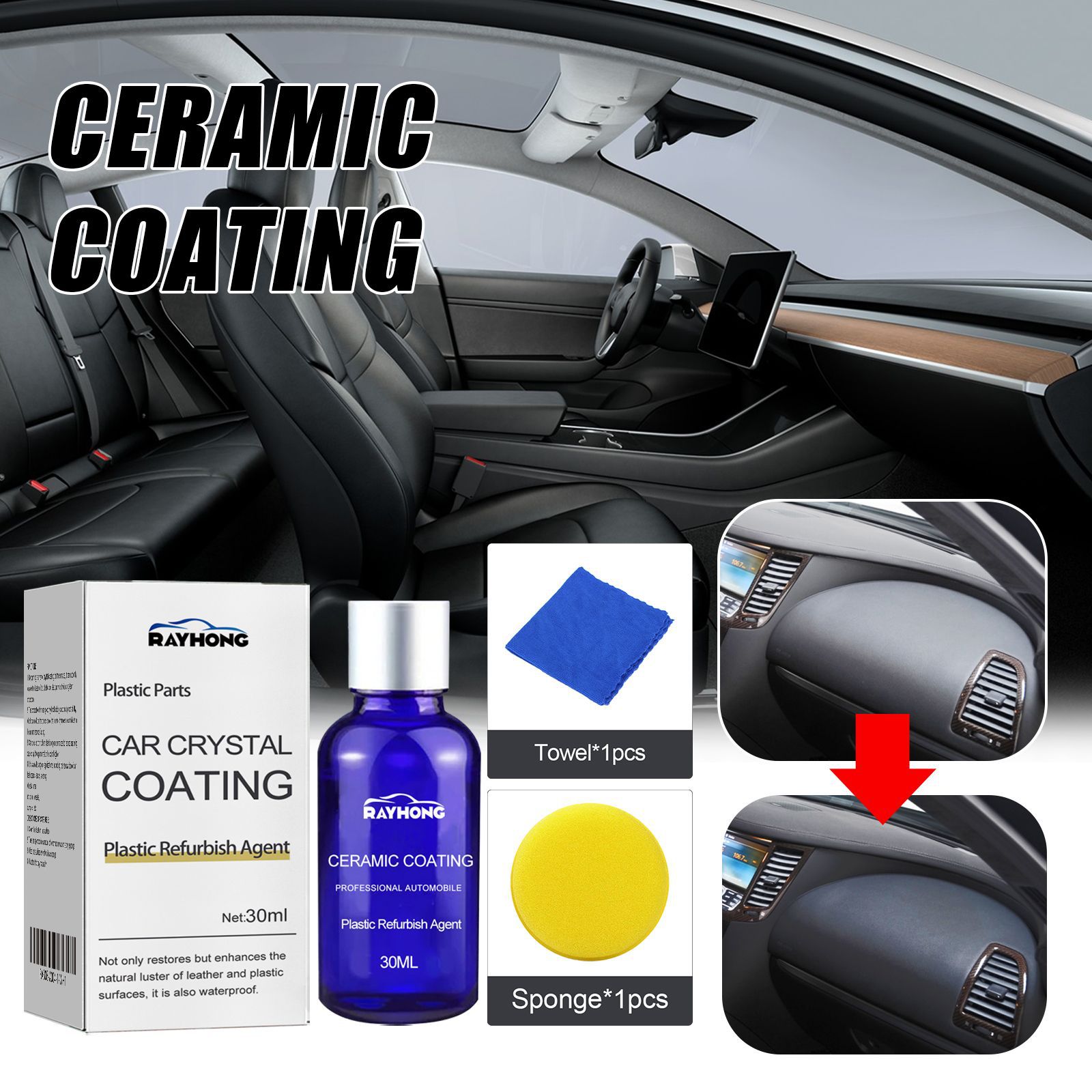 Ремонтный кристаллический состав для пластика Rayhong для очистки интерьера автомобиля, дезинфекция, защита от пыли, осветляющее покрытие