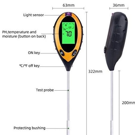 Four-In-One Soil Tester, Digital Soil Detector, Soil Ph Tester, Light Meter, Thermometer