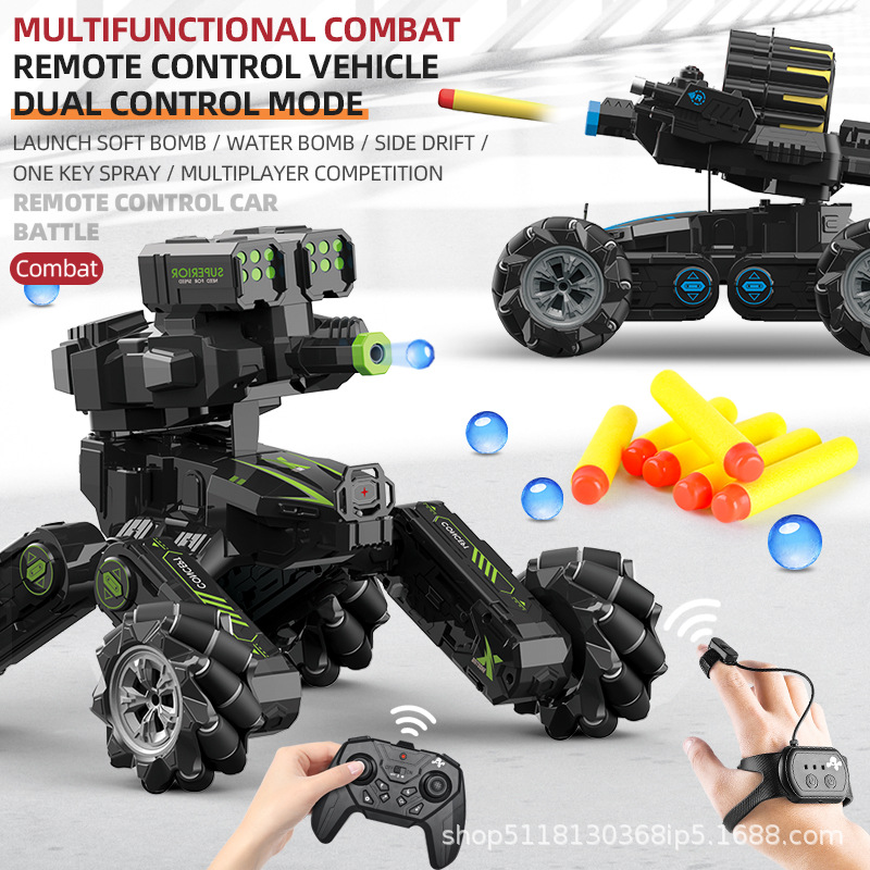 2.4g жестовое управление, боевой автомобиль с боковым распылением, четырехколесный привод, водяная бомба с музыкой, игрушка для детей