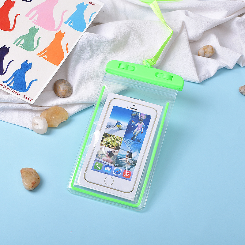 Pvc Mobile Phone Waterproof Bag Manufacturer, Touch Screen Compatible, Outdoor Swimming, Lanyard Available, Plastic Transparent Luminous Diving Bag, Portable