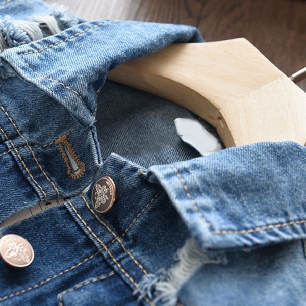 Spring denim clothes girls jacket 2022 tide Korean solid color single-breasted non-hooded blue denim jacket