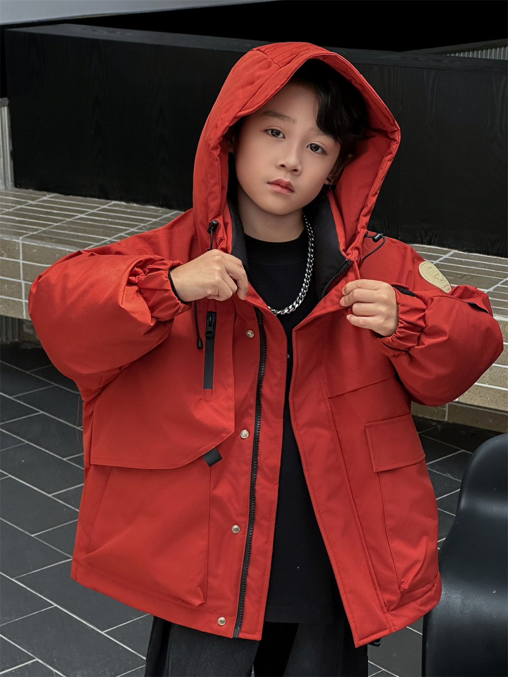 2025 Winter Children's Workwear down Jacket Outdoor Parka 90% White Duck down Boys and Girls Hooded Coat with Filling