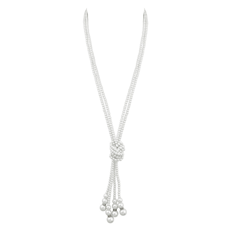 1920 Masquerade Ball Pearl Necklace Women Party Wedding Ball Banquet Glass Pearl Knot Necklace Woolen Chain