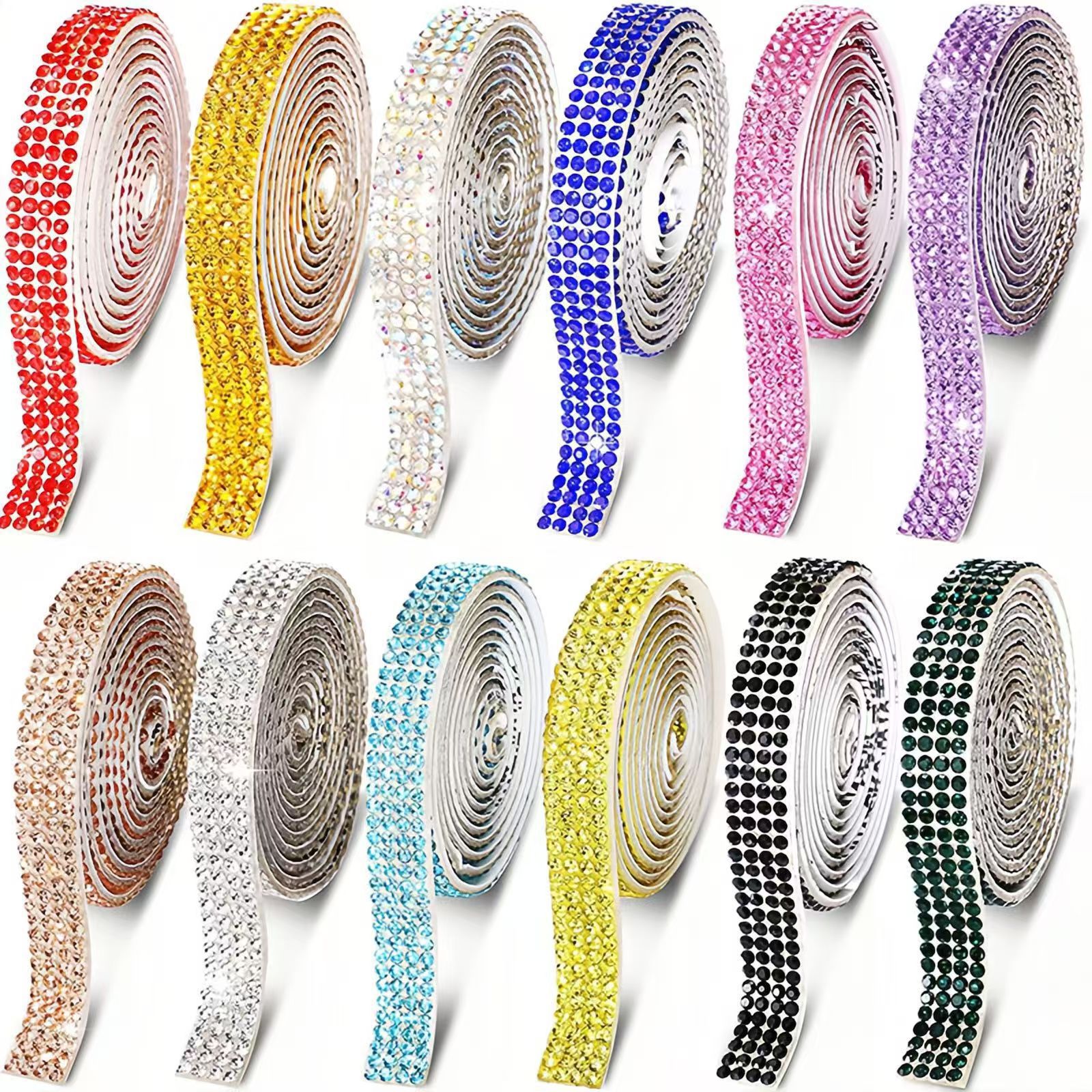Rhinestone Strips Self-Adhesive Mobile Phone Car Hot Melt Diamond Stickers DIY Decorative Diamond Strips with Adhesive Backing Diamond Decorations Multiple Rows Optional
