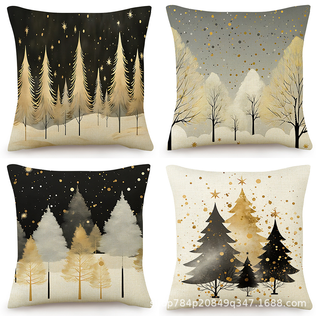 Кросс-бодерная рождественская подушка Черного леса, льняная наволочка для гостиной, спальни, зимняя теплая подушка