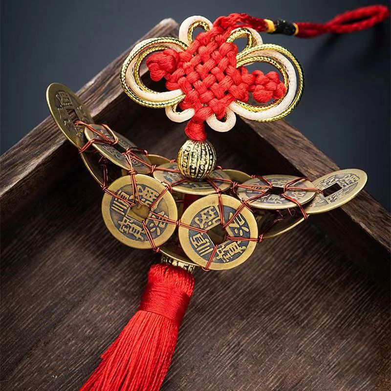 Passepartout Ten Emperors Copper Money Pendant Treasure Pendant Chinese Knot Entry and Exit Recruiting Rice Car Hanging Wholesale