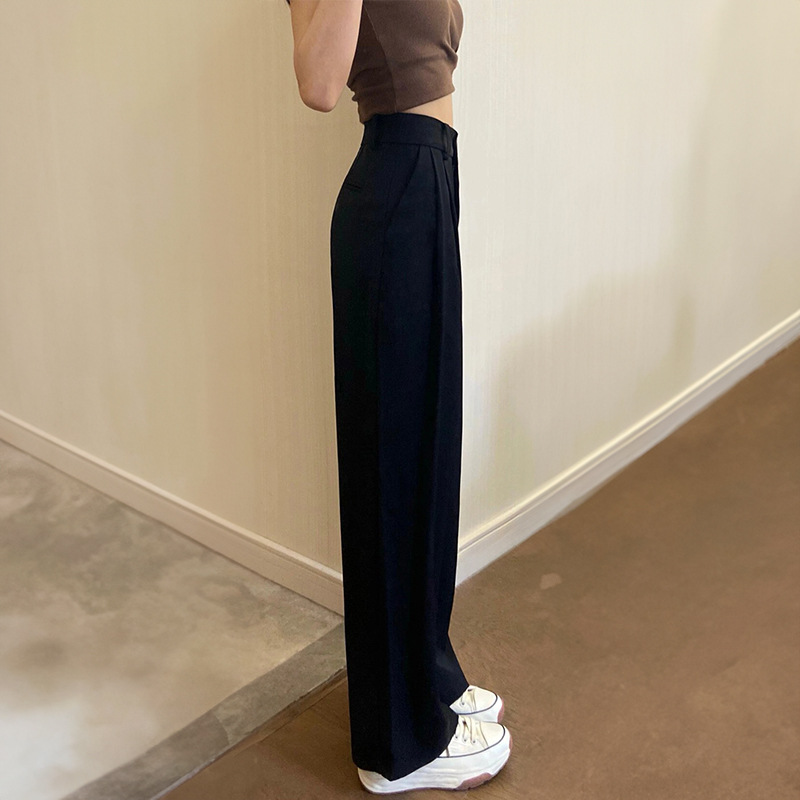 Cross-Border 2025 Black Suit Pants Elastic Waist Slim Casual Pants Summer Loose Wide-Leg Pants High-Waist Draped Trousers