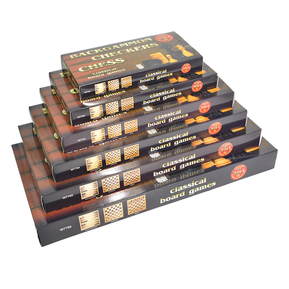 Factory direct three-in-one wooden chess solid wood set foldable portable competitive educational toys