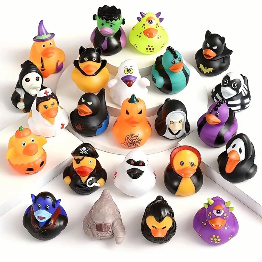 Cross-border New Vinyl 2-inch Halloween Duck Party Gift Squeaking Water Play Toy Duck Ghost Festival Little Yellow Duck