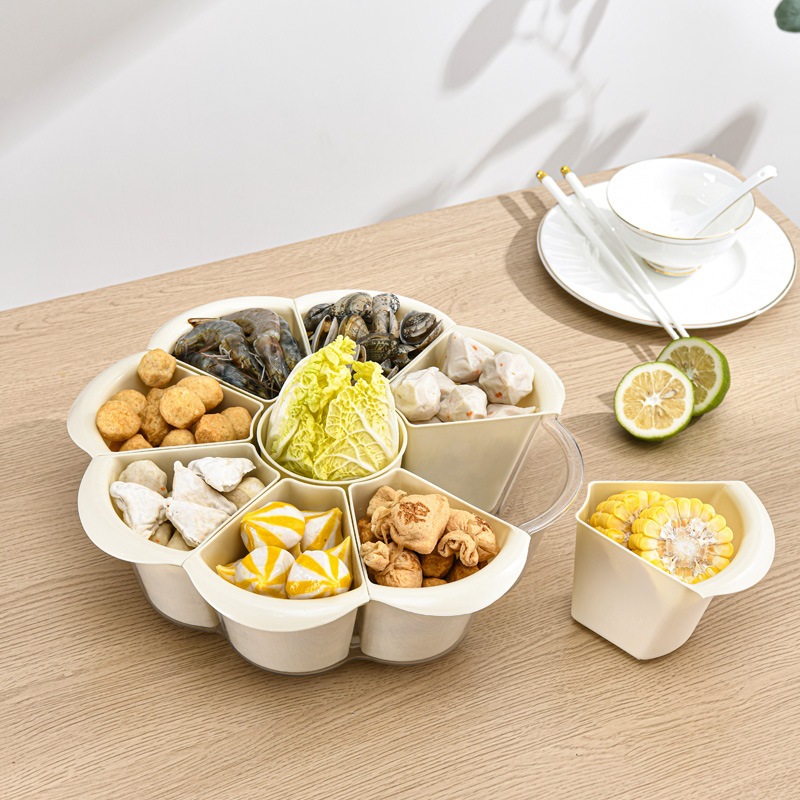 New Hot Pot Plate Drain Basket Multi-compartment Household Rotatable Plastic Fruit Plate Vegetable Basket Vegetable Plate