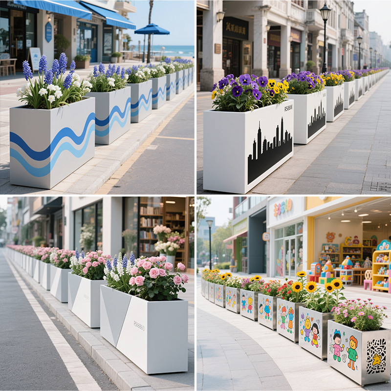 Outdoor Stainless Steel Flower Box Simple Style Restaurant Combination Tree Box Partition Office Building Courtyard Metal Iron Flower Box