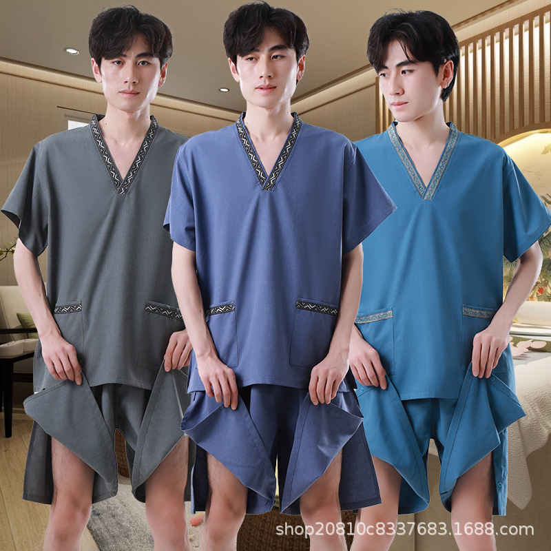 Банные штаны с боковым разрезом и кнопками без промежности для мужчин гидравлические шорты для массажа в ванной комнате большие штаны с скрытой пряжкой