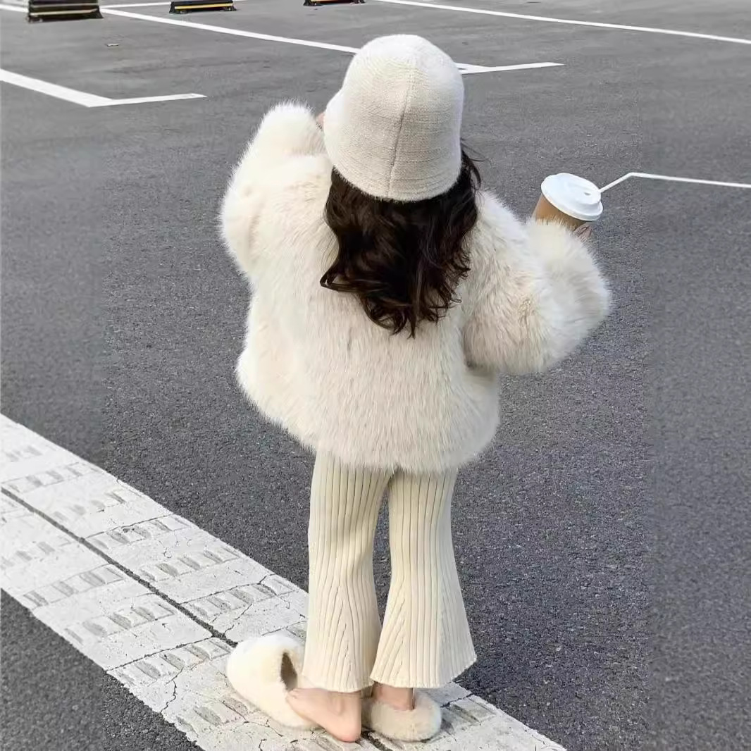 New girls' fleece-lined thickened coat children's fur coat imitation fox fur all-match Western style fur cotton-padded coat fashion