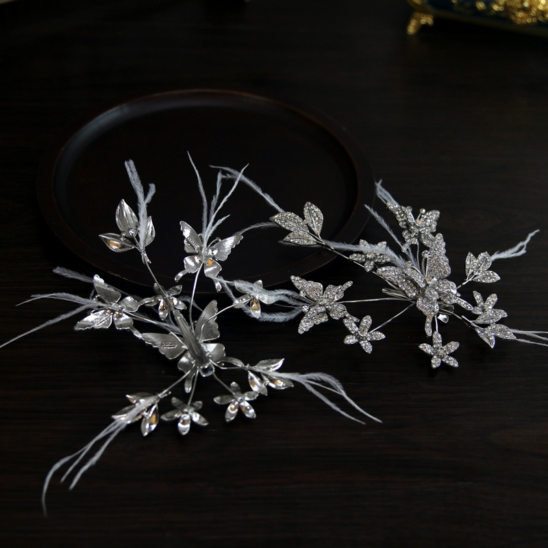 Korean Style 2025 New Bridal Headwear Super Fairy Butterfly Feather Atmospheric Rhinestone Hairpin Side Clip Wedding Dress