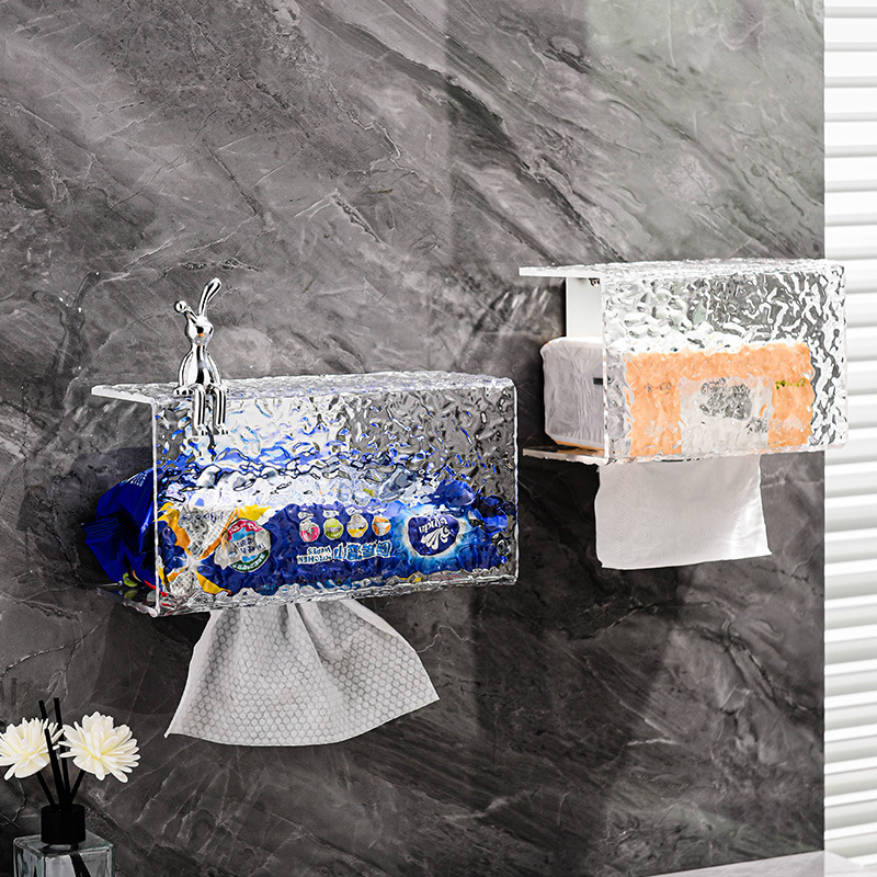 Bathroom Acrylic Toilet Paper Tissue Box Punch-free Wall-mounted Toilet Paper Roll Rack Multifunctional Storage Rack