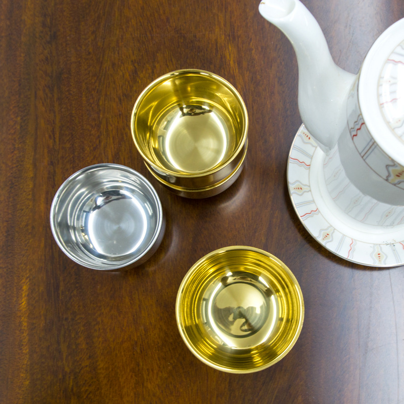 Стеклянная чаша для саке из нержавеющей стали Южная Корея золотая винная чаша два белых винных бокала двойная теплоизоляционная чаша для чая пивная чаша ресторан