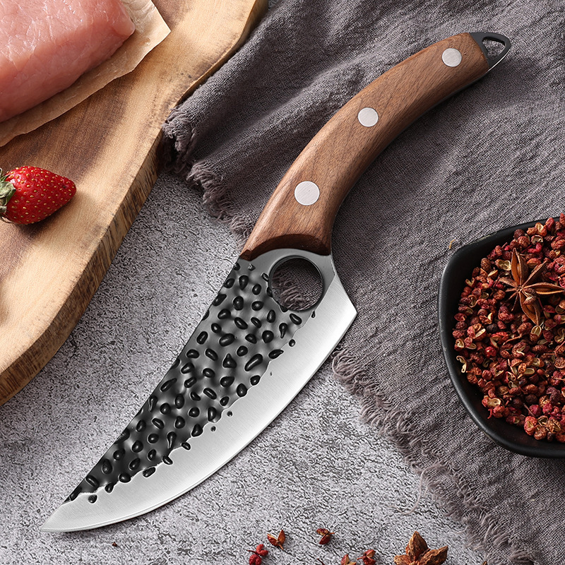 Stainless Steel Hammered Boning Knife, Hand-Forged Butcher Knife, Pig, Cow and Sheep Meat Cutting Knife, Butcher Dividing Knife, Meat Cutting Knife