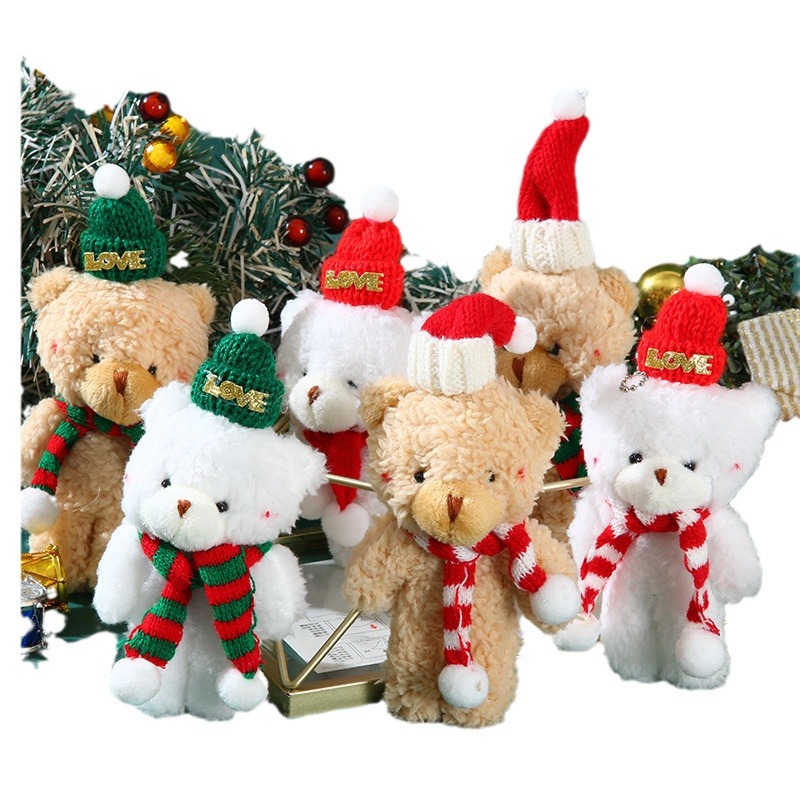 Christmas cute blush scarf bear plush doll one-piece bear keychain pendant small doll