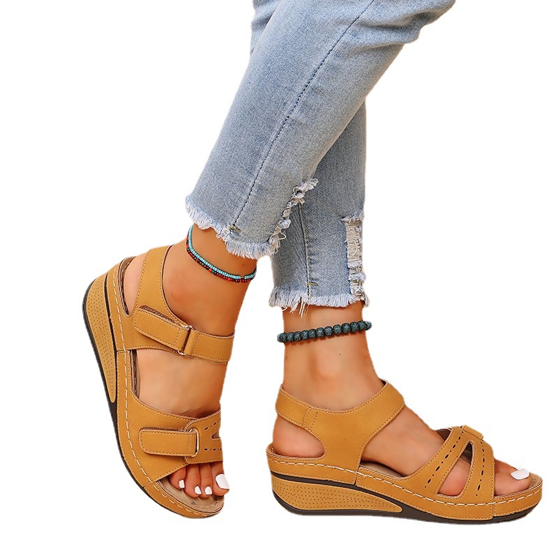 Cross-border Hot Summer New Large Size Casual Amazon Peep Toe Sandals Hot Roman Velcro Women's Shoes