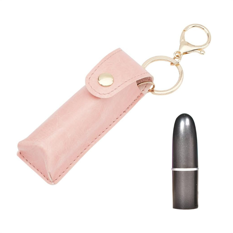 PU leather lipstick leather case clip-on lipstick storage bag portable lipstick case with keychain lip gloss holder storage