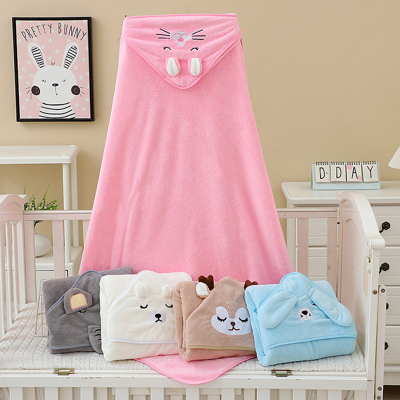 Foreign Trade Baby Hooded Bath Towel Bag Soft Cartoon Coral Fleece Cushion Cloak Water Absorbent Quick-drying Baby Bag Towel