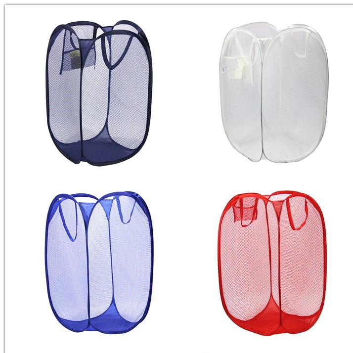 Factory direct mesh dirty clothes basket foldable bathroom storage basket galvanized steel wire dirty clothes toy storage bucket