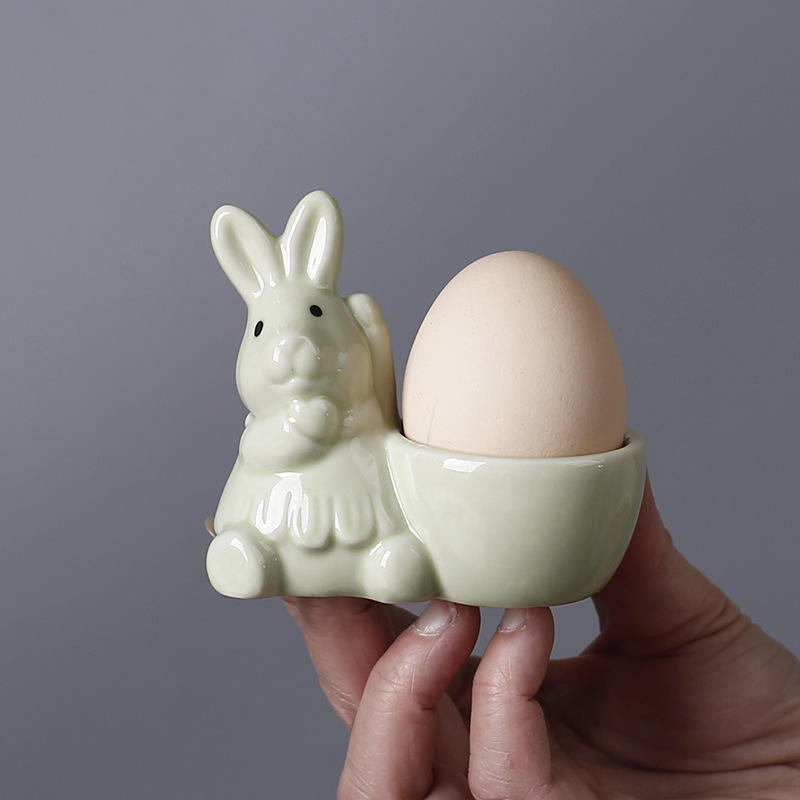 Cross-border ins fun creative egg holder ceramic egg holder desktop storage beauty makeup egg rabbit egg cup tableware