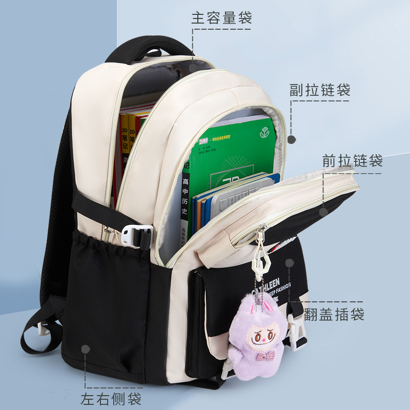 Schoolbag Women's Campus Style Japanese Style Girls' Junior High School High School Students' Large Capacity Backpack Korean College Student Color Contrast Backpack