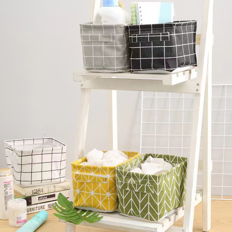 Fabric Foldable Storage Basket Desktop Storage Box Cotton and Linen Sundries Storage Basket Socks Underwear Storage Basket