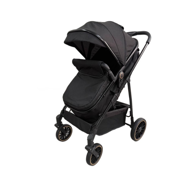 Stroller with Basket, Can Sit and Recline, High-View, Foldable, Two-Way Baby Stroller, Children's Stroller, Four-Wheel Gold Tube