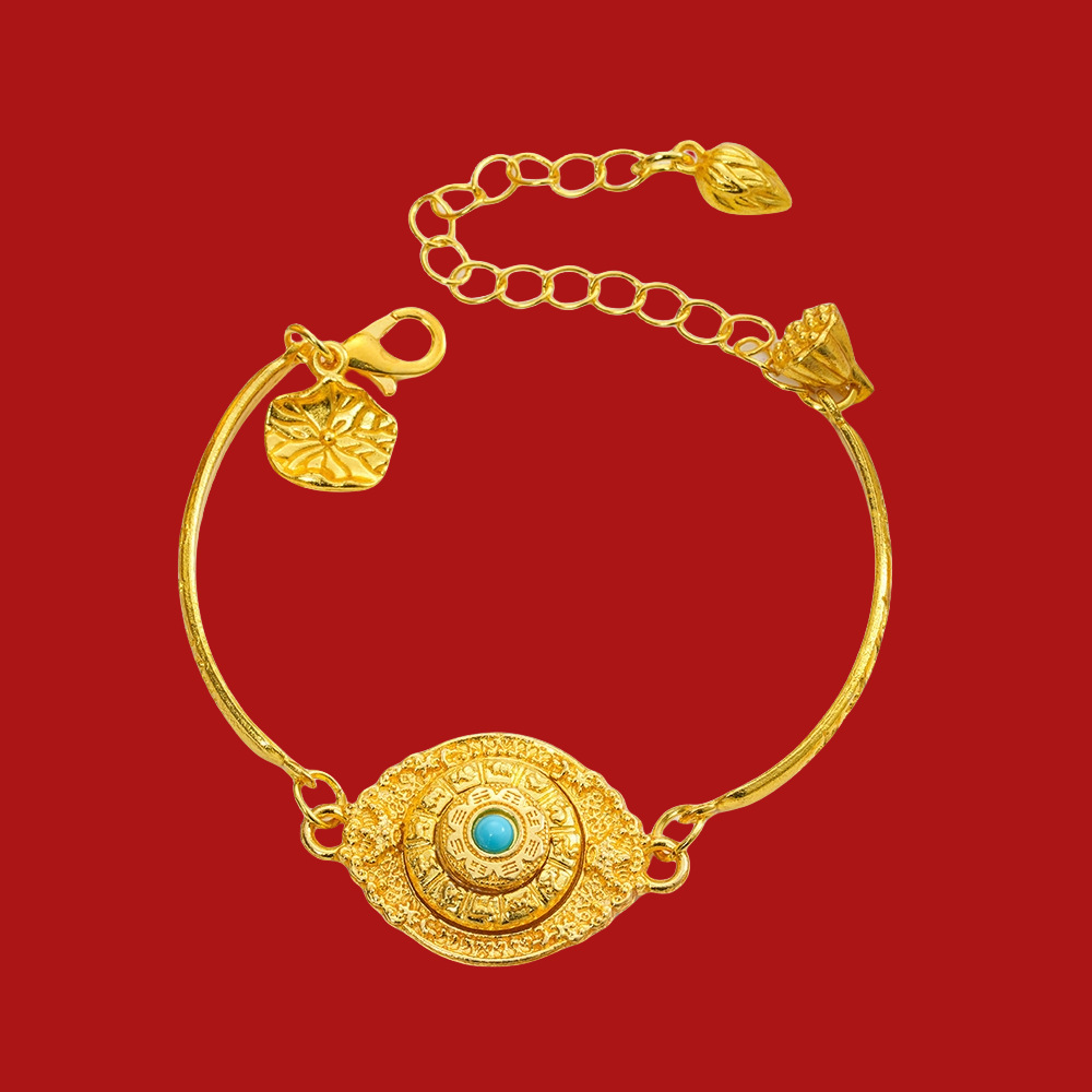 Fashion All-match Trendy Xizang Ornaments Retro Alloy Bracelet Six-character True Words Lotus Time to Run Niche Jewelry