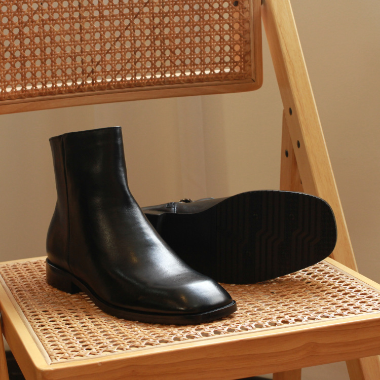 Retro Korean Style Autumn and Winter British Chelsea Men's Leather Boots Increased Square Head High Top Martin High Street Boots for Men